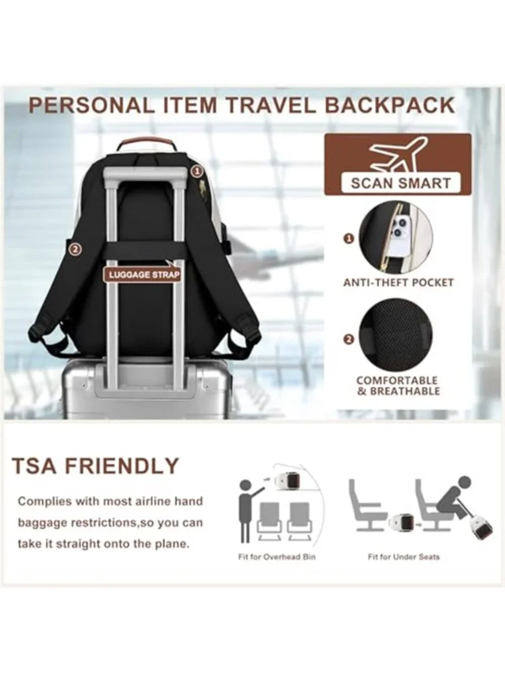 Laptop Backpack Women 15.6 Inch USB Charging Anti Theft Work Travel School Bag